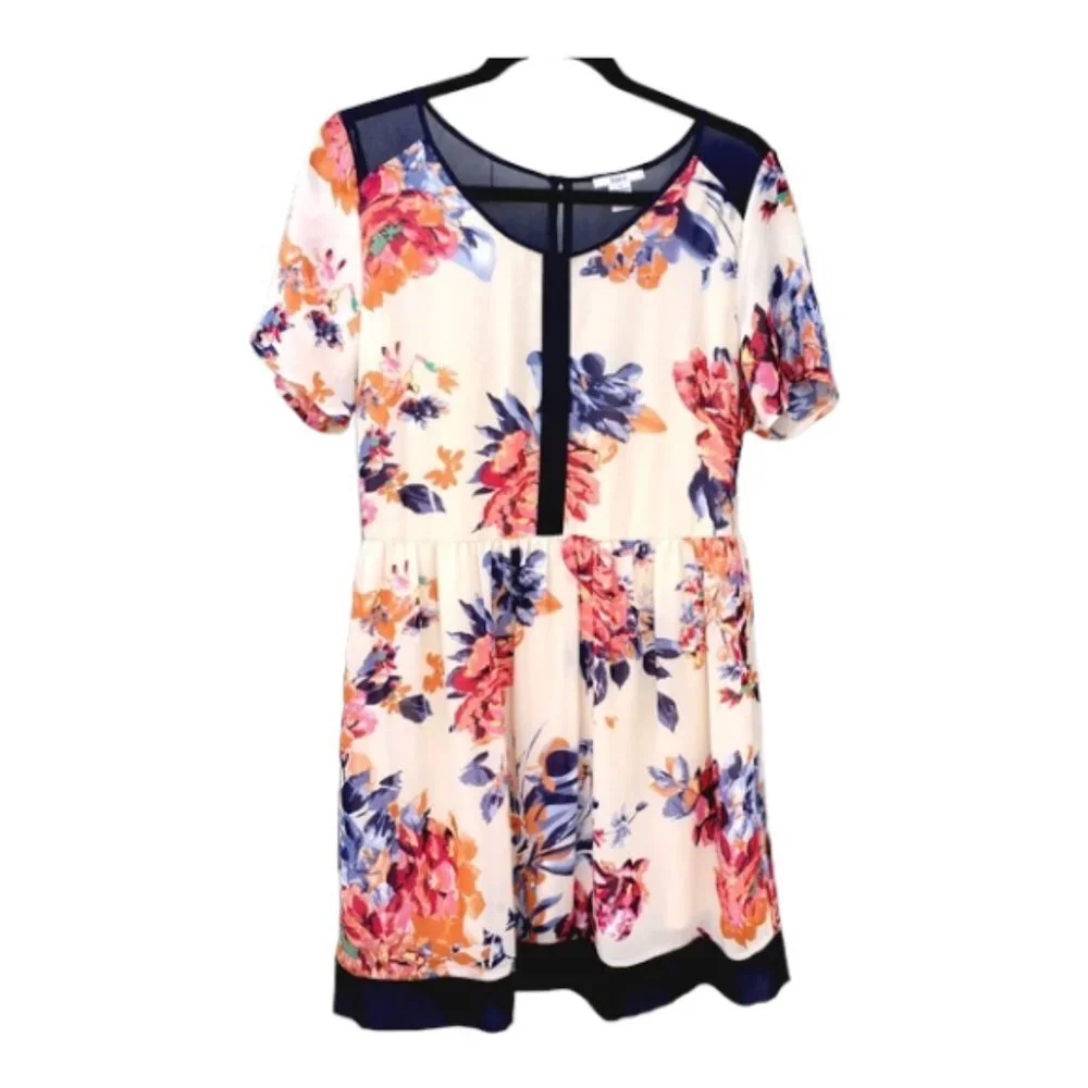 Nordstrom Bar III Floral Short Sleeve Scoop Neck Midi Dress XL - Picture 3 of 10